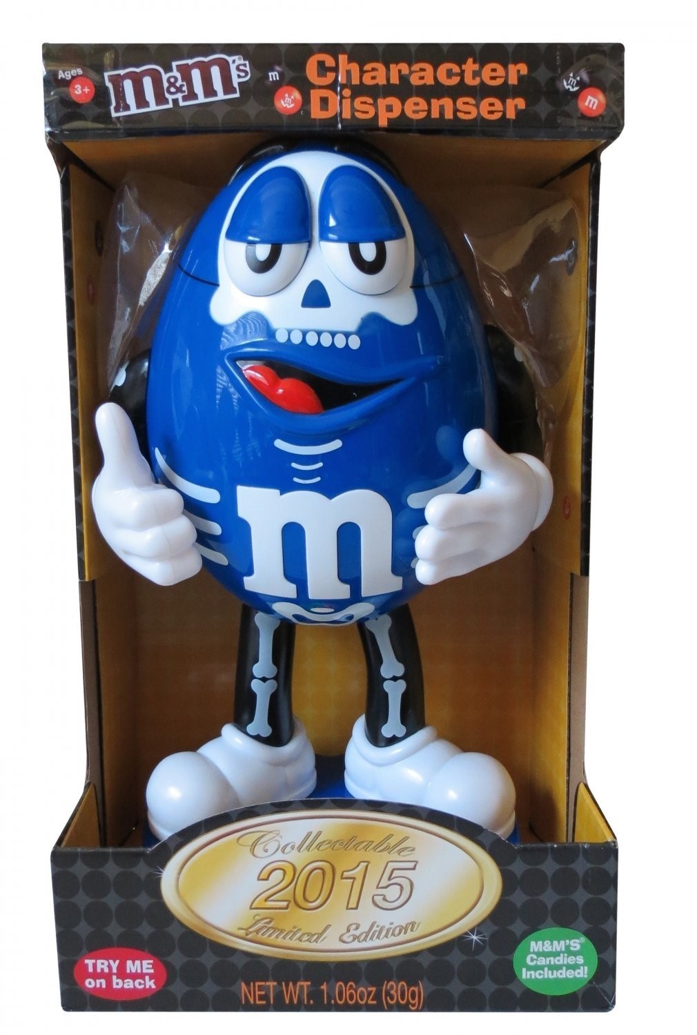 M&M Collectable Halloween Character Candy Dispenser 2015 Blue Skeleton
