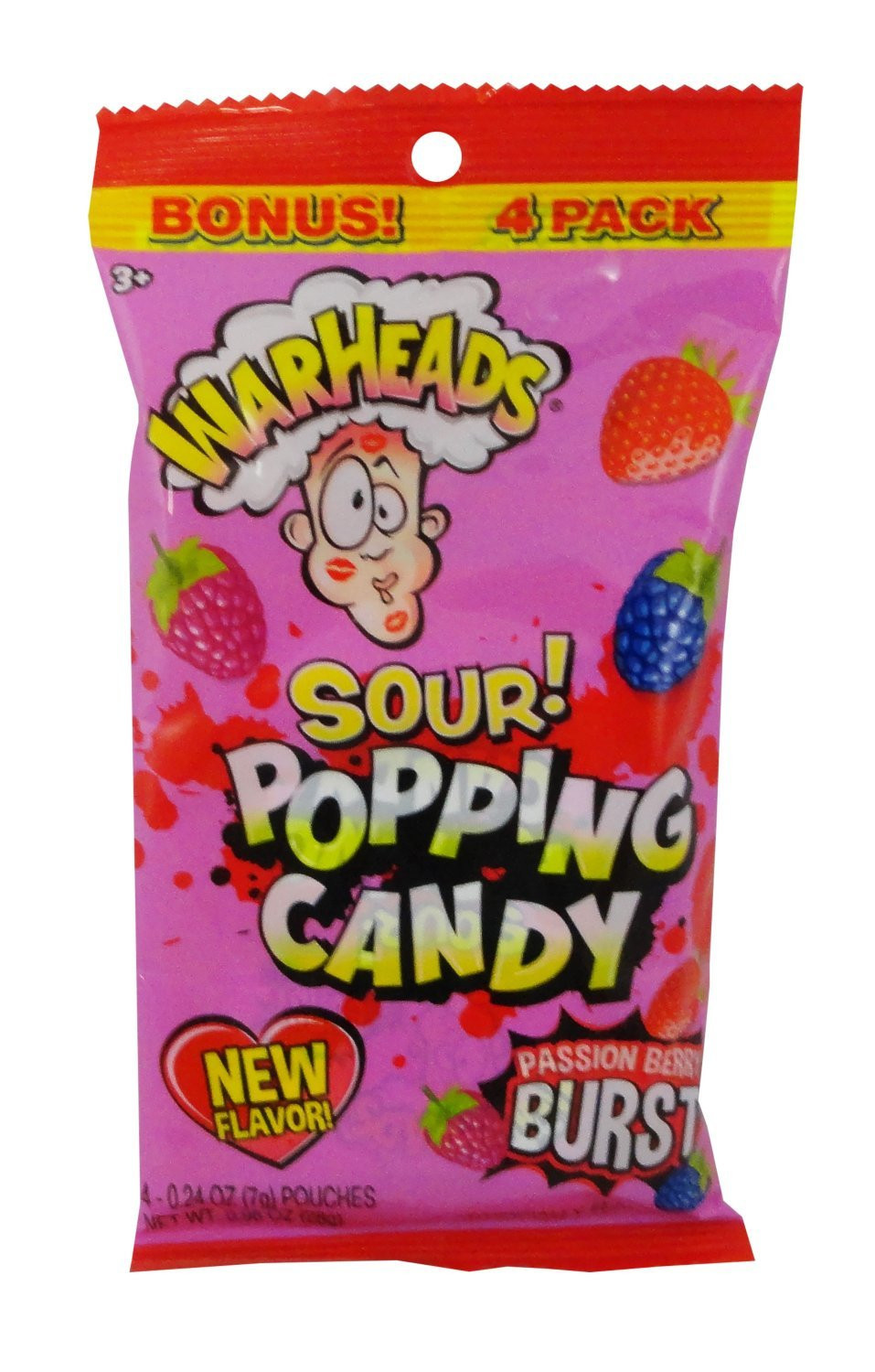 Warheads Valentine Sour 4Pk. Popping Candy Peg Bag